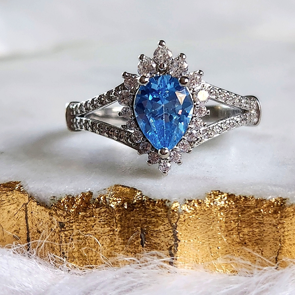 NWT Ryze Aruba Blue Cubic Zirconia .925 Sterling Silver Ring - Size 9